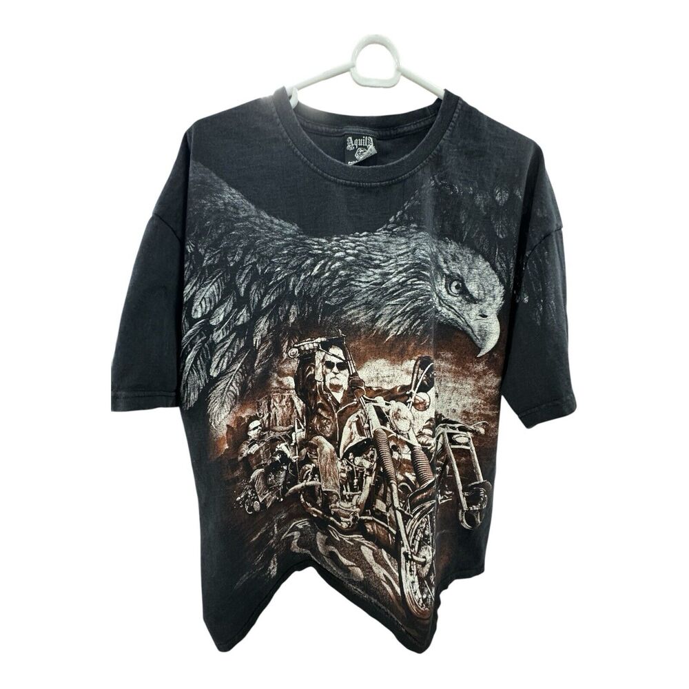 Aquila Black Brown T-Shirt Men’s XXL Short Sleeve The Legendary Biker Route 66